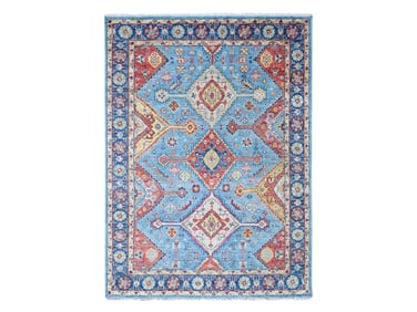 Blue and Rust Hand Knotted Wool Shiraz Design Oriental Carpet