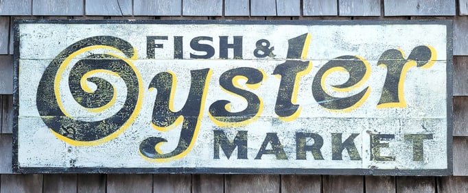 Antique Style Painted Fish and Oyster Market Trade Sign