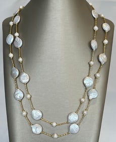 17mm White Fresh Water Coin Pearl Necklace