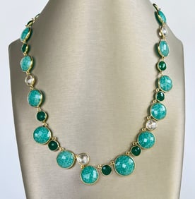 Faceted Amazonite, Green Onyx and Crystal Quartz Necklace