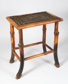 Antique Elephant Motif Bamboo Small Occasional Table, 20th Century