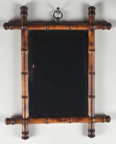Antique Carved Faux Bamboo Diminutive Hanging Mirror