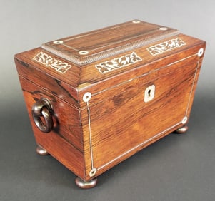 Antique Mother of Pearl Inlaid Double Compartment Tea Caddy, 19th century