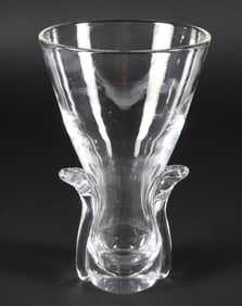 Signed Steuben Lyre Crystal Vase Designed by Lloyd Atkins 1962