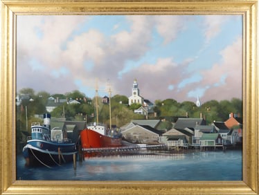 Paul Longnecker Oil on Canvas "Nantucket Harbor View"