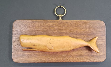 Vintage Carved Wooden Sperm Whale Plaque, 20th century