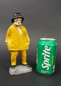Antique Figural Cast Iron Old Salt Fisherman Doorstop, circa 1920s