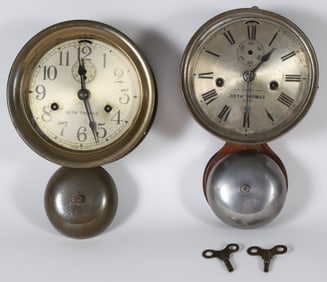 Two Seth Thomas Brass Ship's Bell Wall Clocks