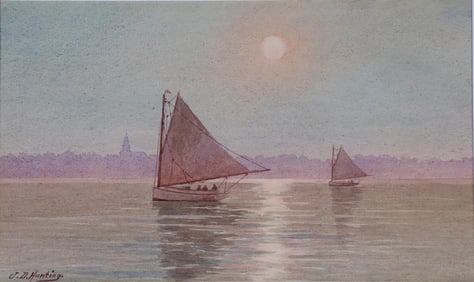 J.D. Hunting Watercolor on Paper "Sunset Sail"
