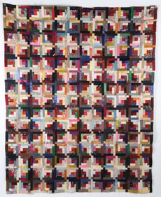 Antique Youth Size Silk and Satin Lincoln Steps Quilt Top, 19th Century