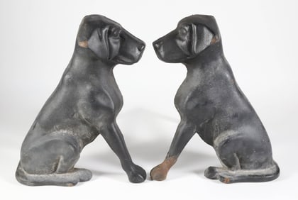 Pair of Liberty Foundry Cast Iron Black Lab Andirons