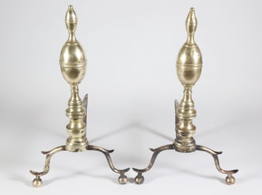 Pair of Period Brass Double Lemon Top Andirons, 19th Century
