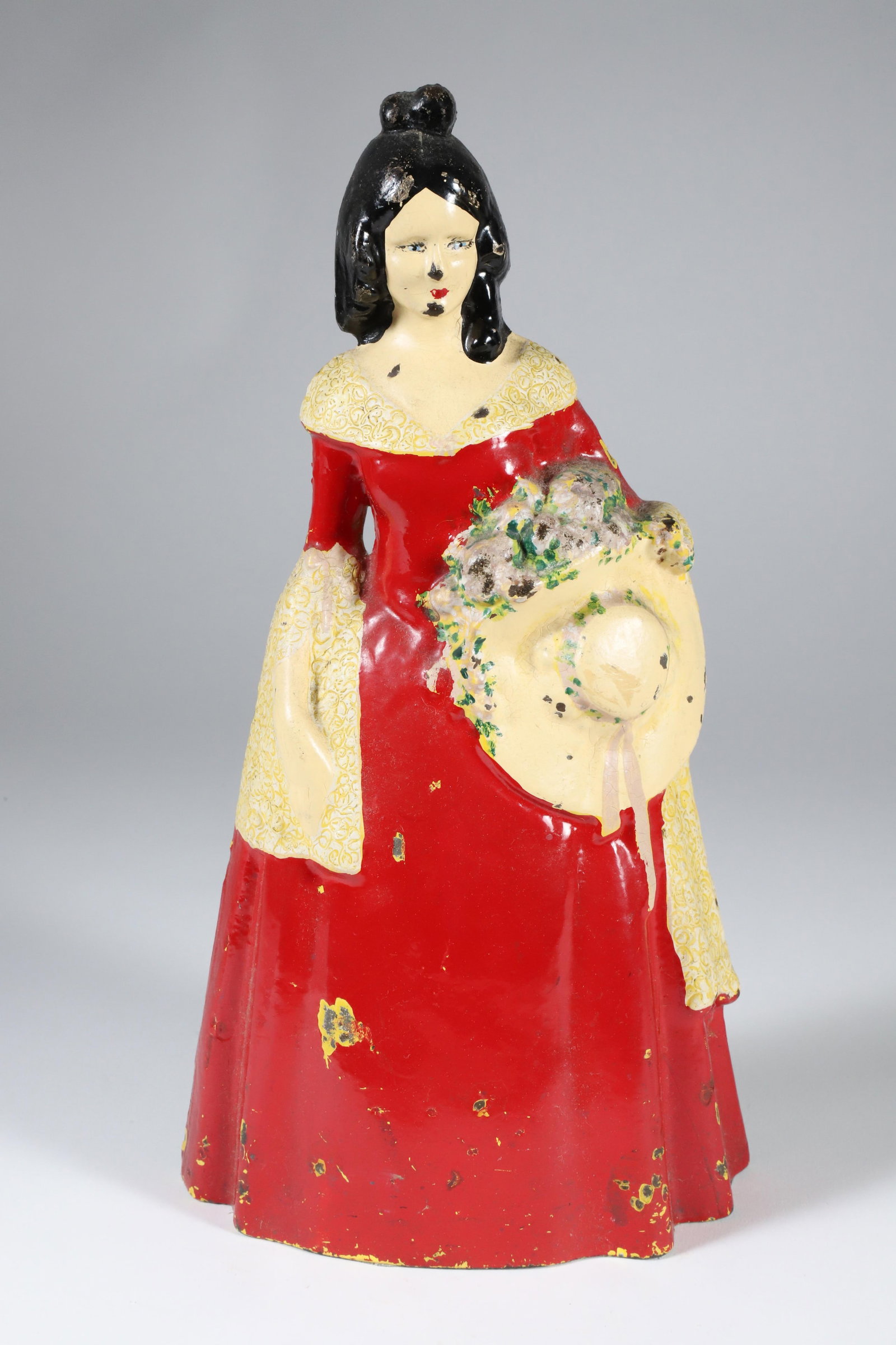 Antique Painted Cast Iron Lady Belle Doorstop: Antique Painted Cast Iron Lady Belle Doorstop Height 11.5 in.