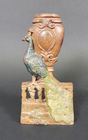 Antique Hubley Cast Iron Peacock and Urn Doorstop, circa 1920s