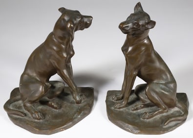 Pair of Vintage Bronze Austrian Hound Bookends