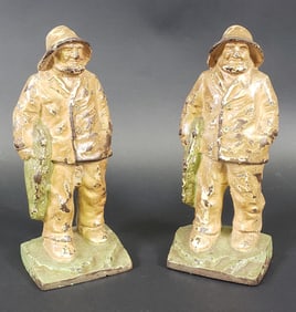 Pair of Antique Cast Iron Old Salt Fisherman Bookends or Doorstops, circa 1920s