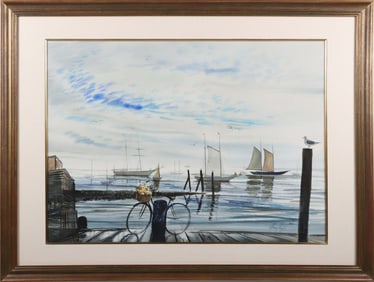 C. Robert Perrin Watercolor on Paper "Dock Scene"