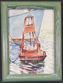 George Thomas Watercolor on Paper, "Buoy and Boat Nantucket Harbor", Painting