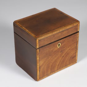 English Mahogany Band Inlaid Single Compartment Tea Caddy, 19th Century