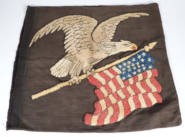 Vintage American Flag and Eagle Hooked Pillow Case