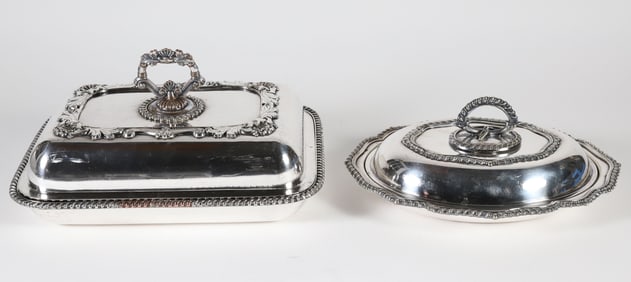 Two Silver Plated Covered Vegetable Dishes, 19th Century