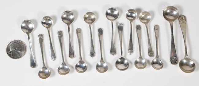 Sixteen Assembled Sterling Silver Salt Spoons
