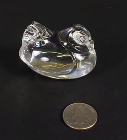 Signed Steuben Clear Crystal Figural Chicken Hand Cooler Paperweight