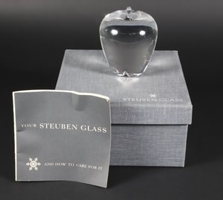Signed Steuben Clear Crystal Apple Designed by Angus McDougall, 1940