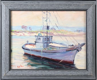 T. Cole Oil on Canvas "Fishing Vessel"