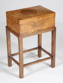 Antique Maple Box with Rope Pattern Multi-Wood Inlays on Custom Stand