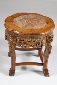 Vintage Chinese Teak Wood and Marble Top Taborete