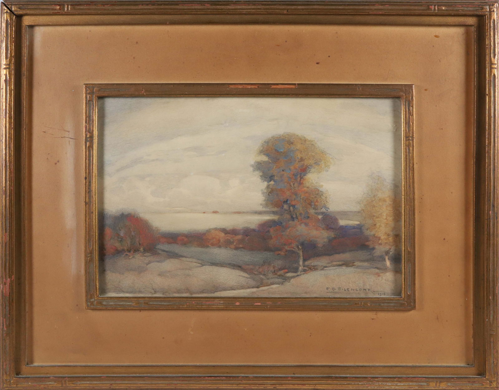 Edward Gustav Eisenlohr Watercolor "Lake Scene", circa 1918 (1 of 5)