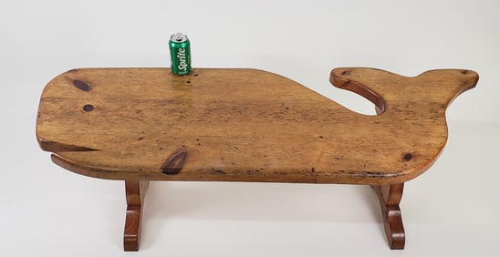 Vintage Folk Art Figural Carved Pine Sperm Whale Coffee Table