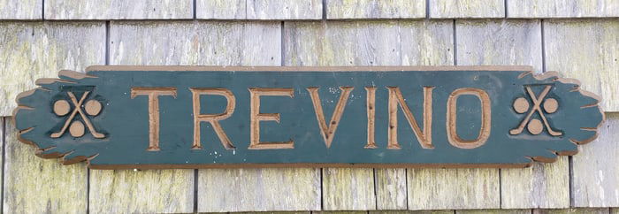 Vintage Carved and Painted, "Trevino", Golf Course Quarterboard Trade Sign, 20th century,