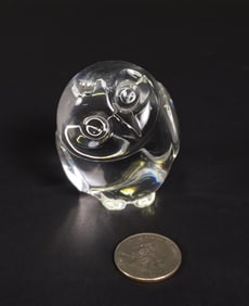 Signed Steuben Clear Crystal Figural Owl Hand Cooler Paperweight