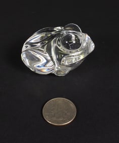 Signed Steuben Clear Crystal Figural Frog Hand Cooler Paperweight