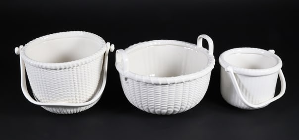 Group of Three George Davis White Painted Ceramic Nantucket Basket Planters
