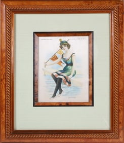 Framed Nantucket Cigar Silk Depicting a Bathing Beauty, circa 1900