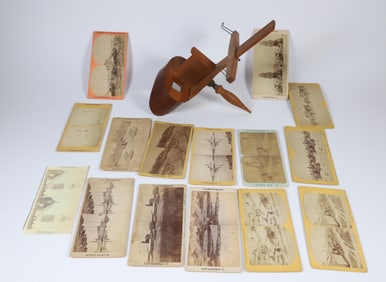 Collection of Fifteen Nantucket Stereo Cards with Cherrywood Hand Viewer