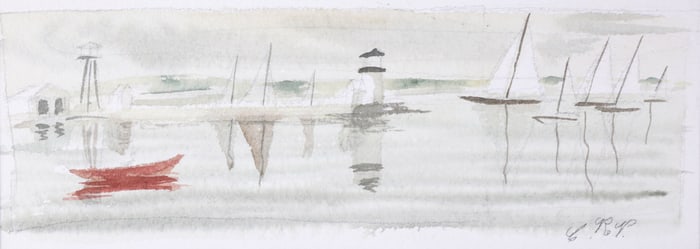 A.E. Folger Miniature Watercolor "Brant Point"