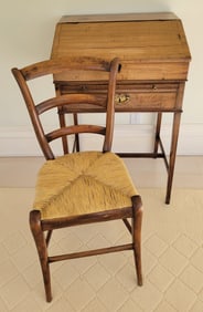 Regency Lady's Writing Desk and Rush Seat Side Chair, 19th Century