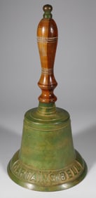 Vintage Green Patina "Captain's" Bell with Turned Wood Handle
