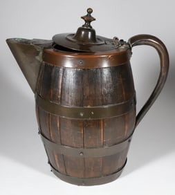 Antique English Patina Copper Bound Pitcher, 19th Century