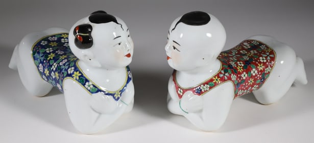 Pair of Antique Chinese Figural Porcelain Pillows