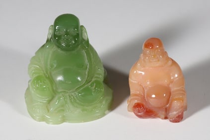 Two Hardstone Quartz Carved Buddhas