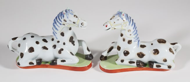 Pair of Mottahedeh Chinese Export Style Porcelain Horses