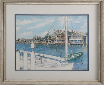 Barbara Kauffmann-Locke Watercolor on Paper "Grey Ladies of North Wharf"