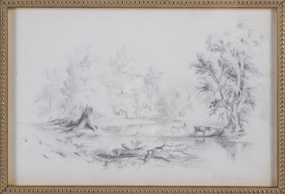 Henry W. Waugh Graphite Landscape "Clifty Creek", 19th Century