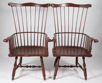 Pair of Signed D.R. Dimes Fan-Back Windsor Armchairs