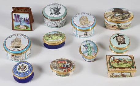 Collection of Eleven Halcyon Days Enamel Commemorative American Themed Boxes